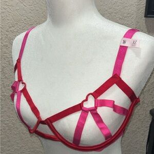Victoria's Secret Low Cut Demi Bra Very Sexy Pink Red Heartware Cut Out